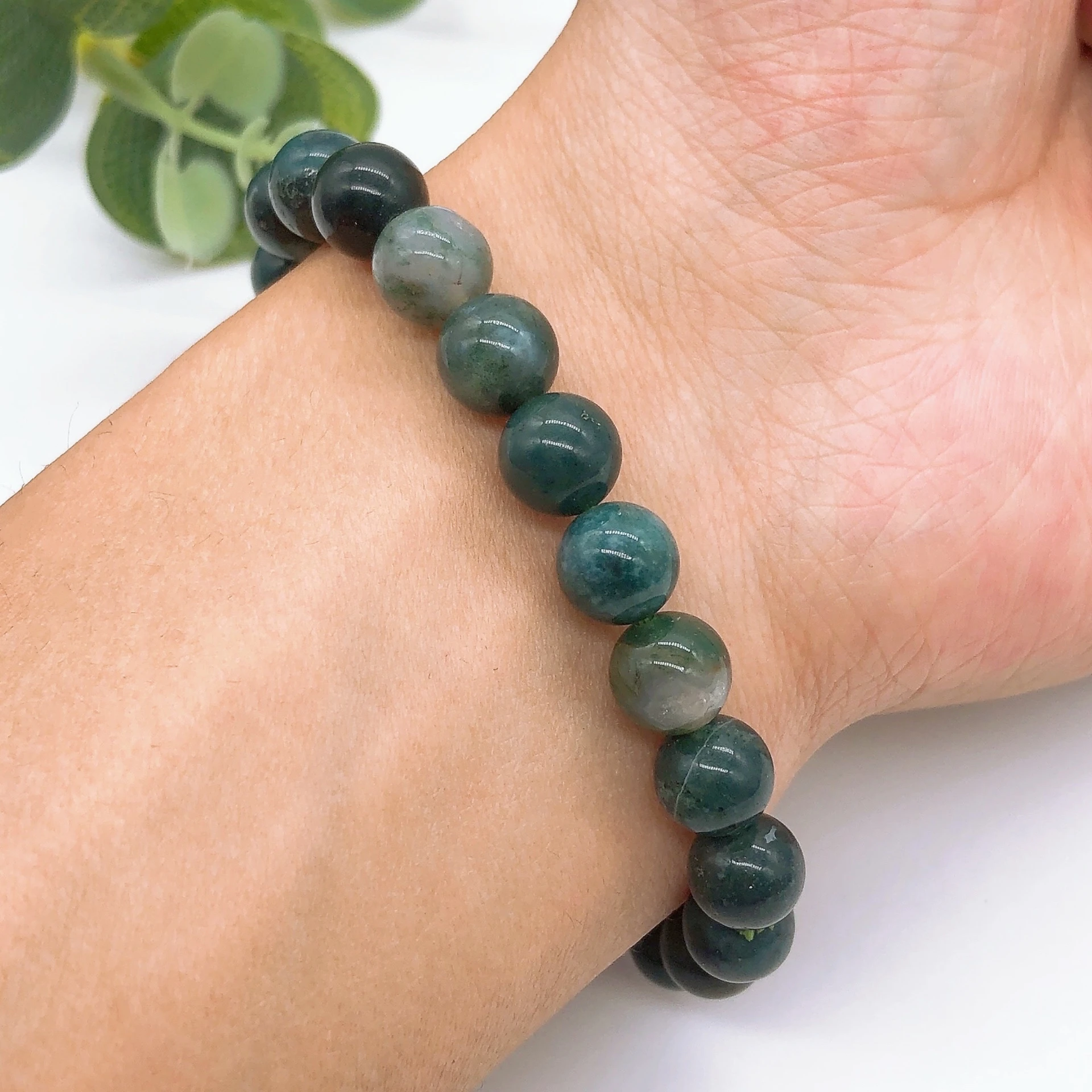 Natural Moss Agate Bead Bracelet Green Crystal Stone Fashion Reiki Healing Gemstone Strand Bangles Jewelry Home Decoration Gift