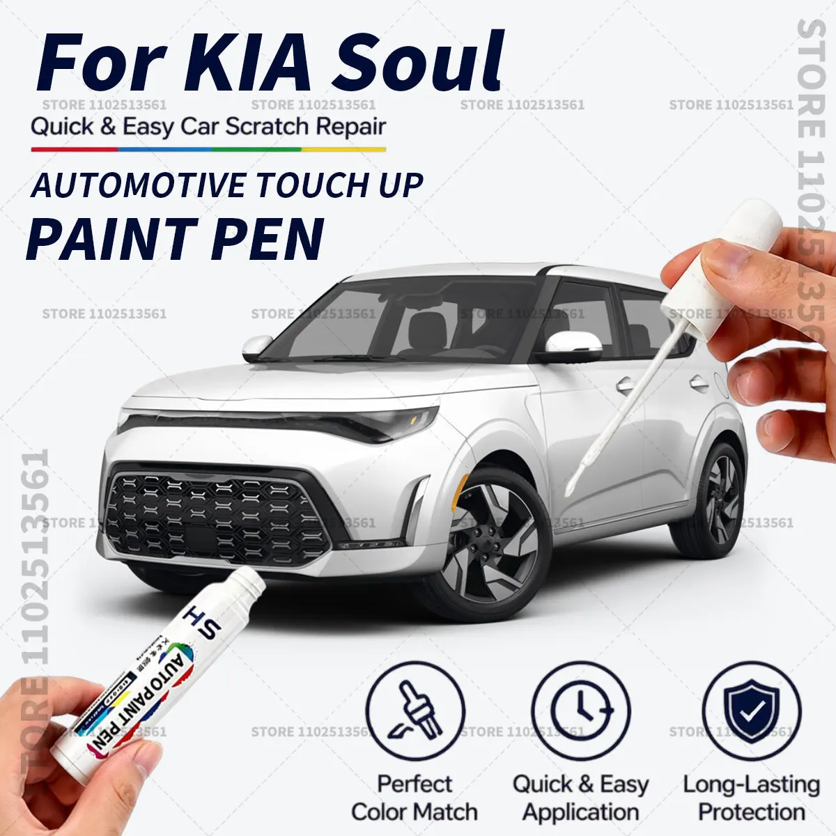 For KIA Soul Quick Dry Car Touch Up Paint Pen Auto Scratch Repair Brush for Paint Chips Scratches and Scuffs Red 1E White Black