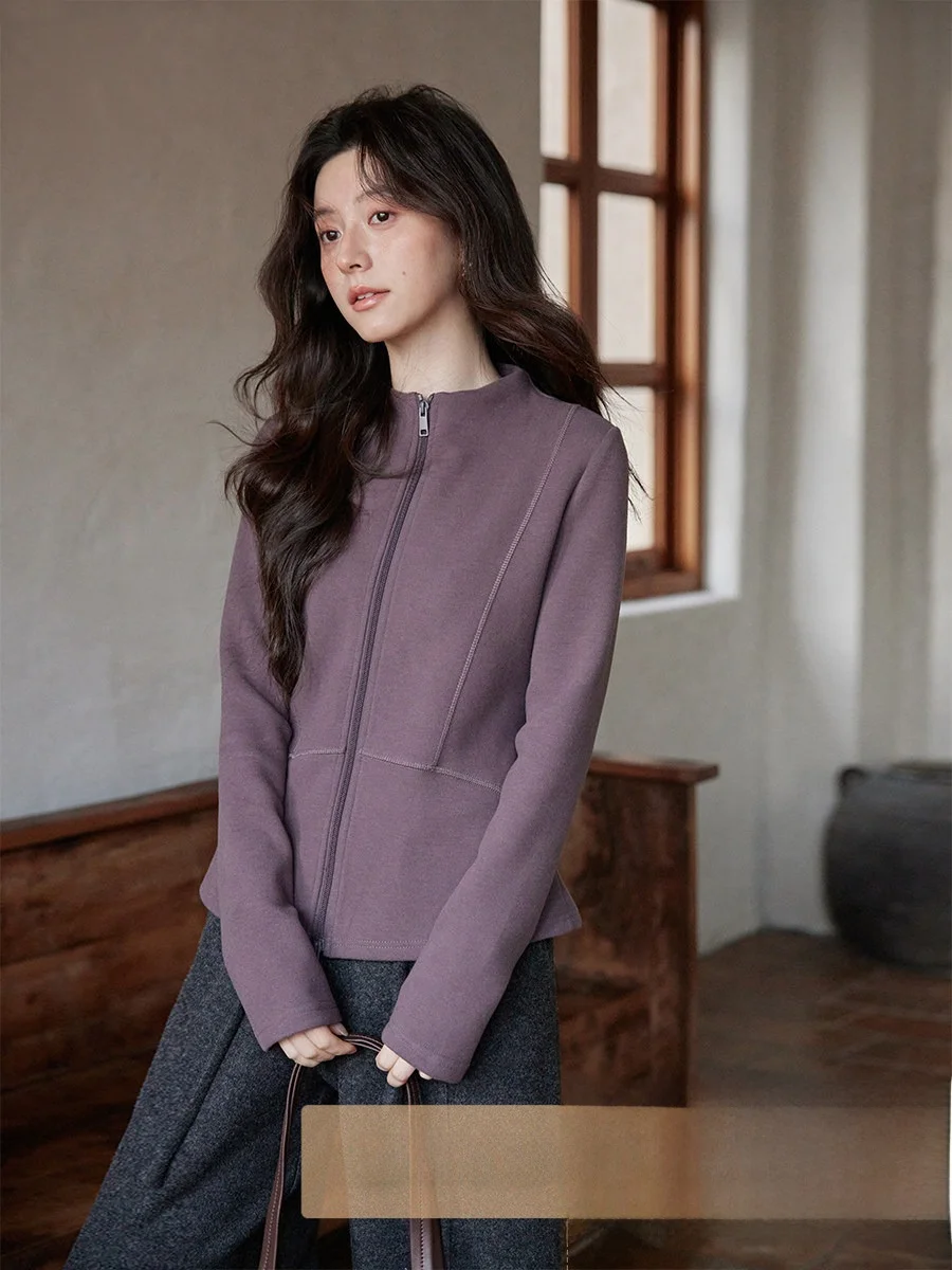

Slim Fit Long Sve T-irt Winter Commute Sle Korean Faion Outerwear Base irt High Waist Zipper round Ne T4866