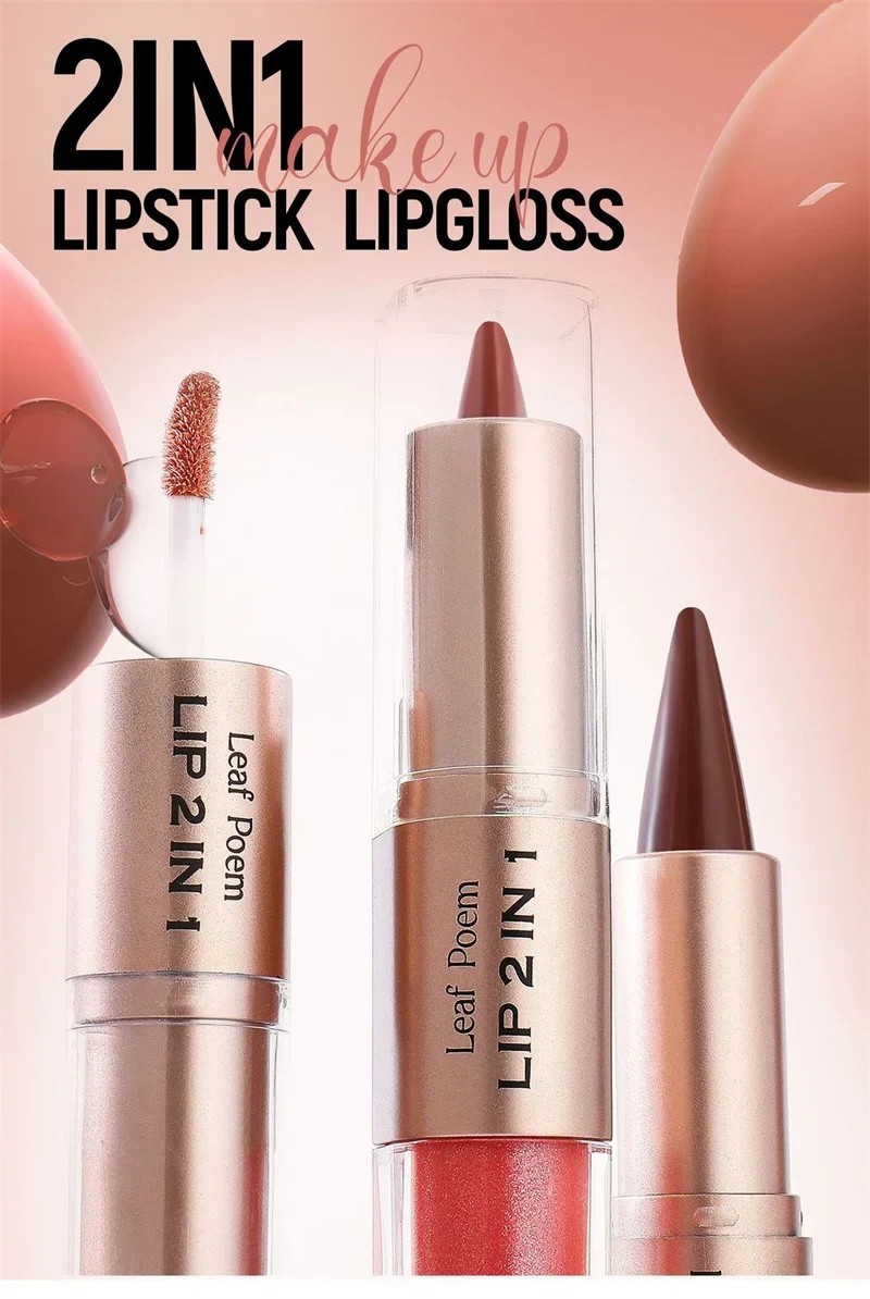 2-in-1 Konischer Gradient-Lipliner-Stift in Nude-Braun, Spiegelglas-Lipgloss, Matter Lippenkonturenstift, Wasserfester Lippenkonturenstift, Nicht klebendes Make-up – Detail 1