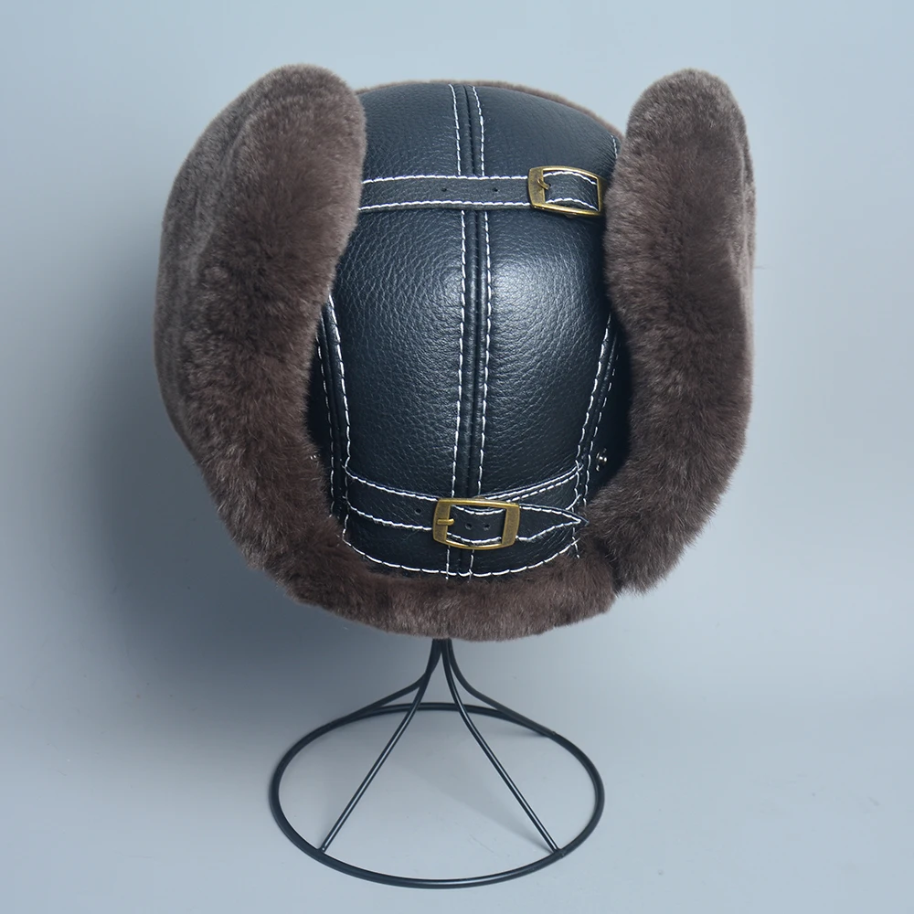 2024 New Men\'s 100% Natural Rex Rabbit Fur Bomber Hats Winter Russian Man Warm Real Sheepskin Leather Hat Male Real Fur Caps