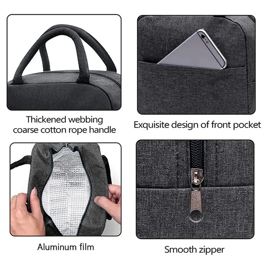 Customized Black Insulated Lunch Bag Bento Bag Aluminum Foil Lunch Box Women's Handbag Picnic Food Bag Fashionable Pattern