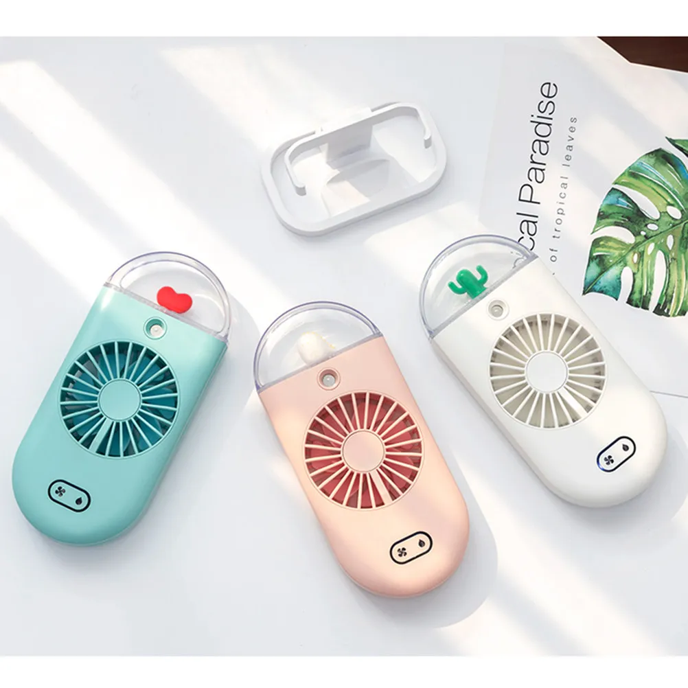 Mini Handheld USB Fan with 3-Speed Control Mist Spray Function Colorful Night Light 2000mAh Rechargeable Summer Cooling Fan