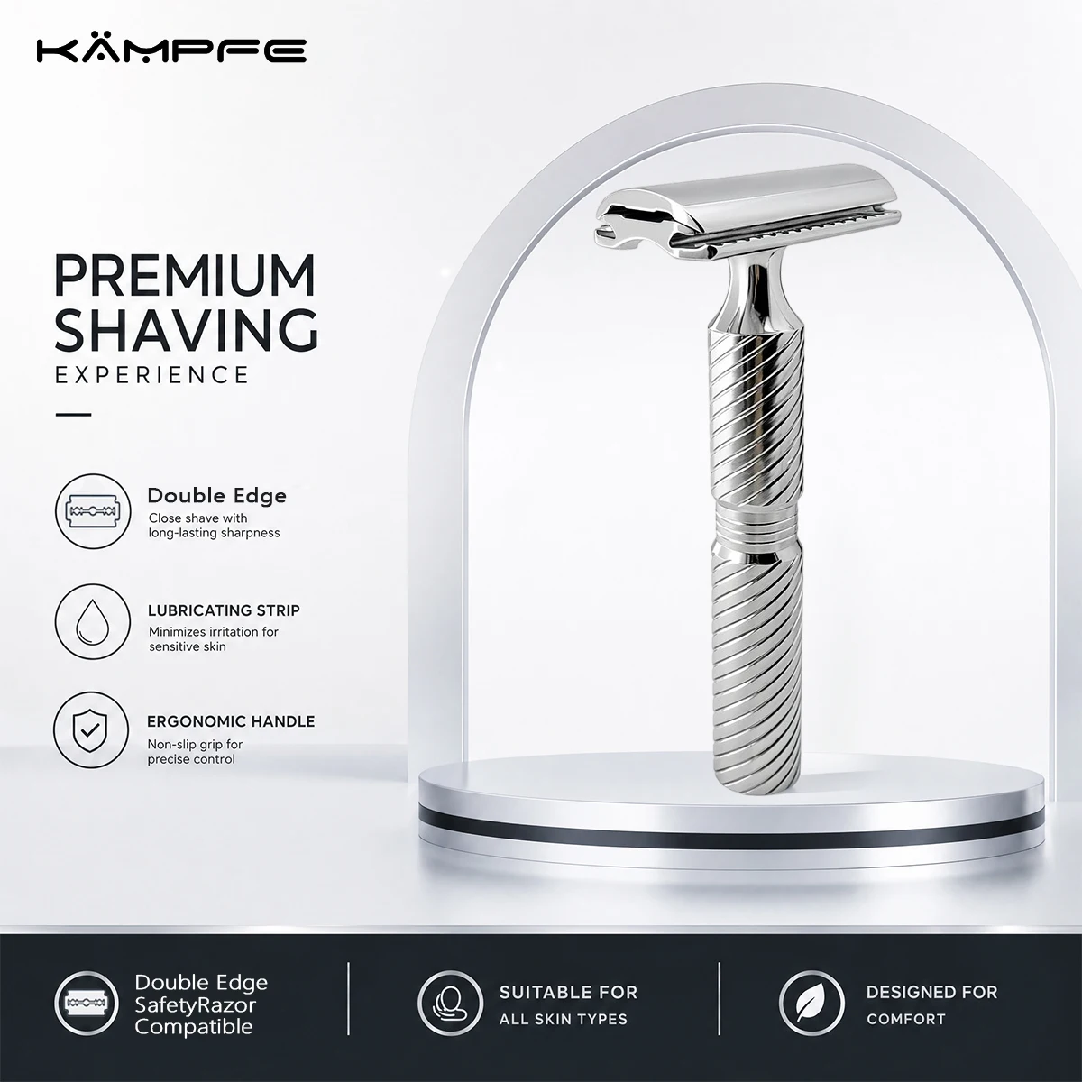 KAMPFE Safety Razor Double Edge Razor Stainless Steel Manual Razor CNC Machined Mild Wet Shaving Men's Gift