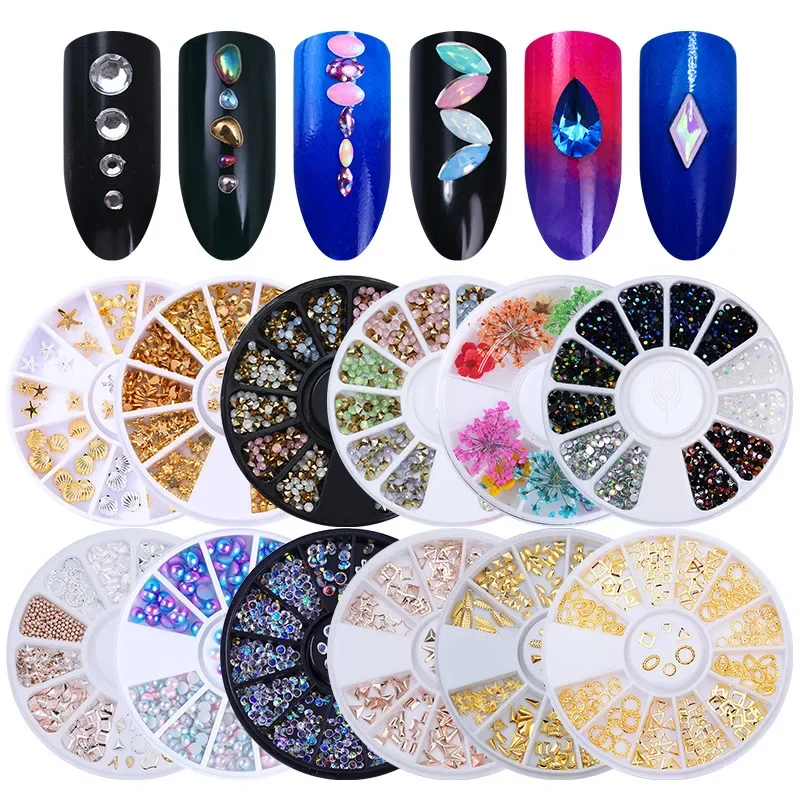 

Nail Rhinestone Gold Silver Mixed Colorful Crystal Nail Studs Nail Beads 3D Nail Art Decorations Nail Accessories In Wheel