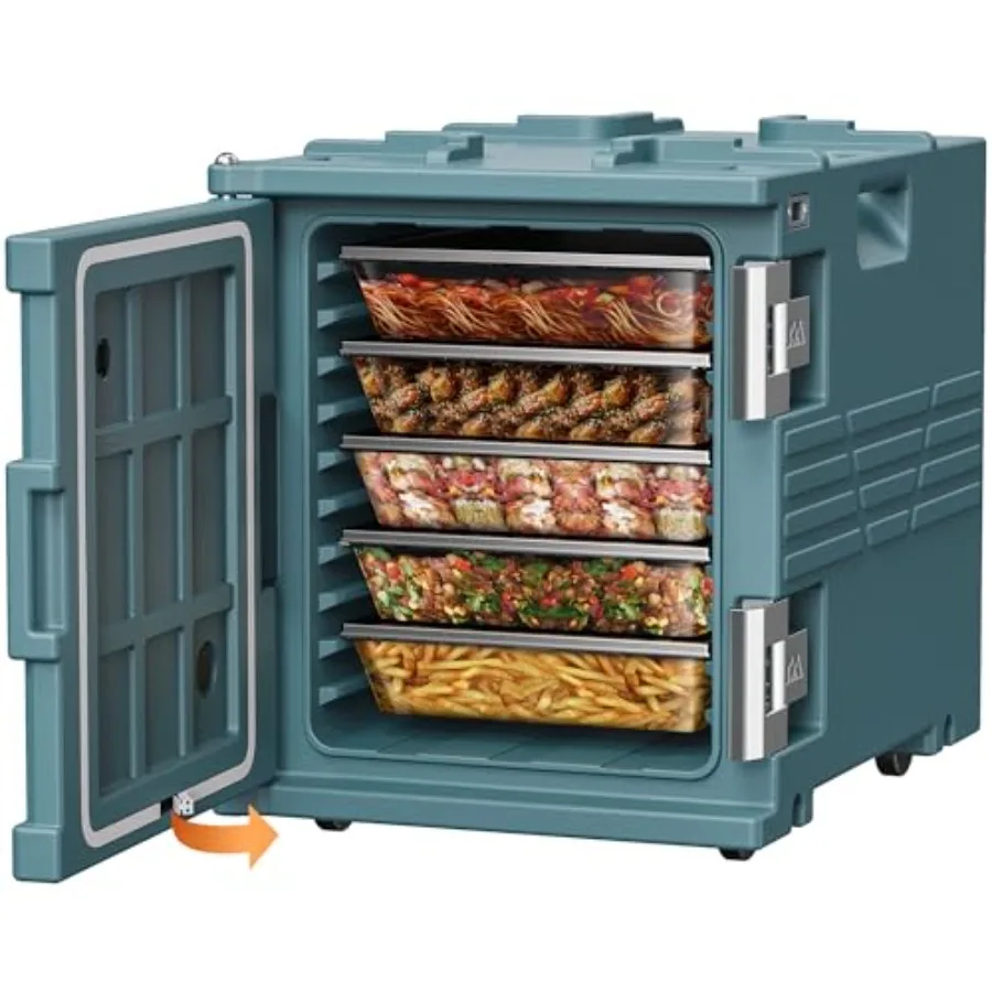 

82QT Non-Electric Hot Box Food Warmer with Wheels, 304 Stainl Steel Latch, Insulated Food Carrier for 5 Full-Size Pans NOT Incl