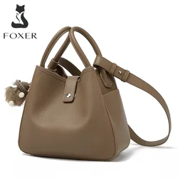 FOXER Retro dojeżdżająca do pracy skórzana torba na ramię Crossbody damska modna Mini torebka damska elegancka torba kompozytowa z uroczym wisiorkiem