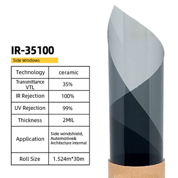 50cmX300cm VLT35% IR100% UV99% thermal insulation high quality Nano ceramic solar car window tinting film