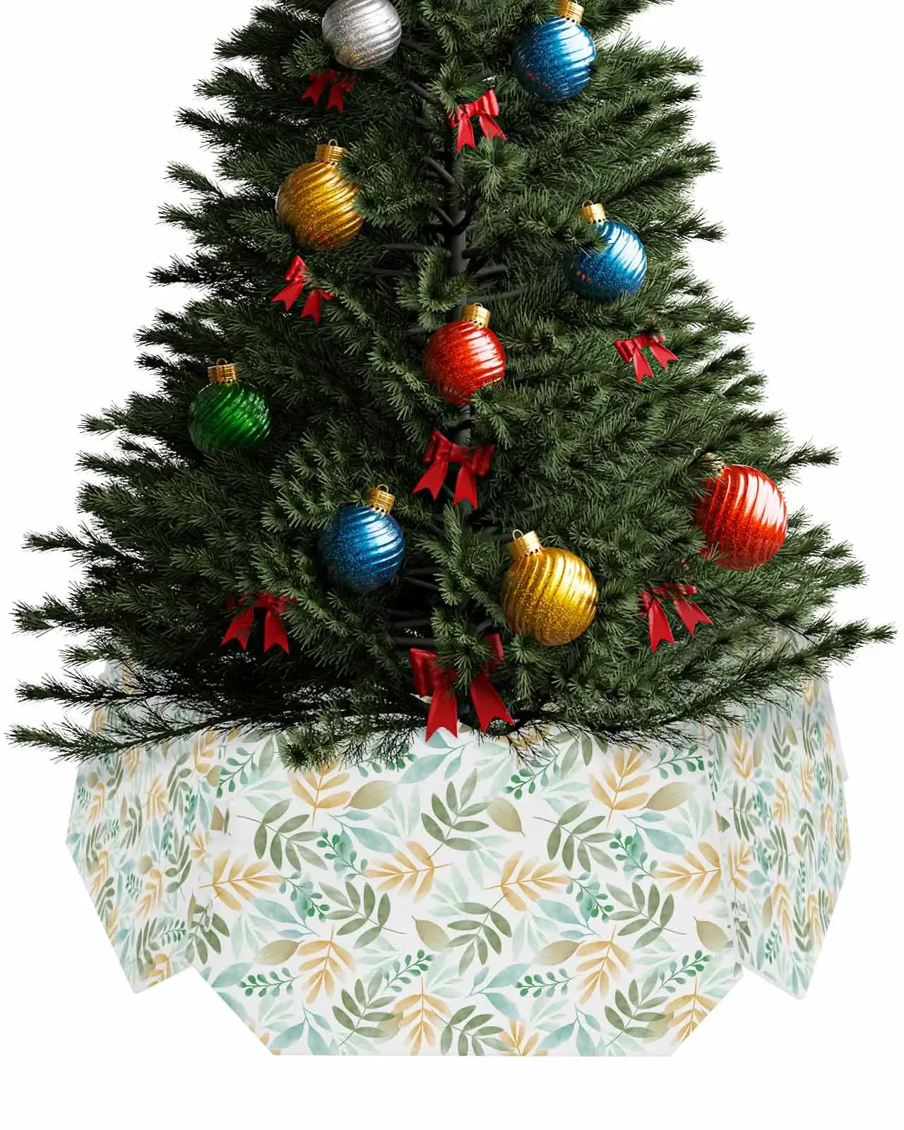 Plant Tea Green Leaves Forest Christmas Tree Creative Printed stereoscopic Tree Bottom Decoration Festival Party Tree Skirt