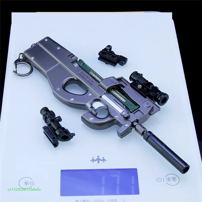 

1:3 P90 Assault Rifle Metal Submachine Toy Gun Miniature Model High Quality Pistol Gun Keychain Craft Pendant Birthday Gifts