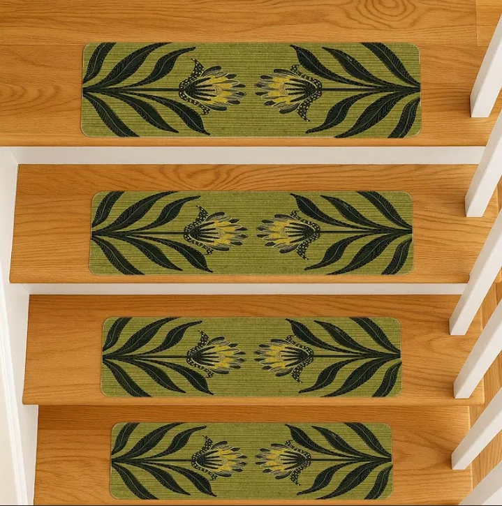 Beige Tiger Motif Stair Mats Exotic Animal Print Non-Slip Tread Non Slip Step Rugs Modern Colorful Landing Rug Housewarming Gift