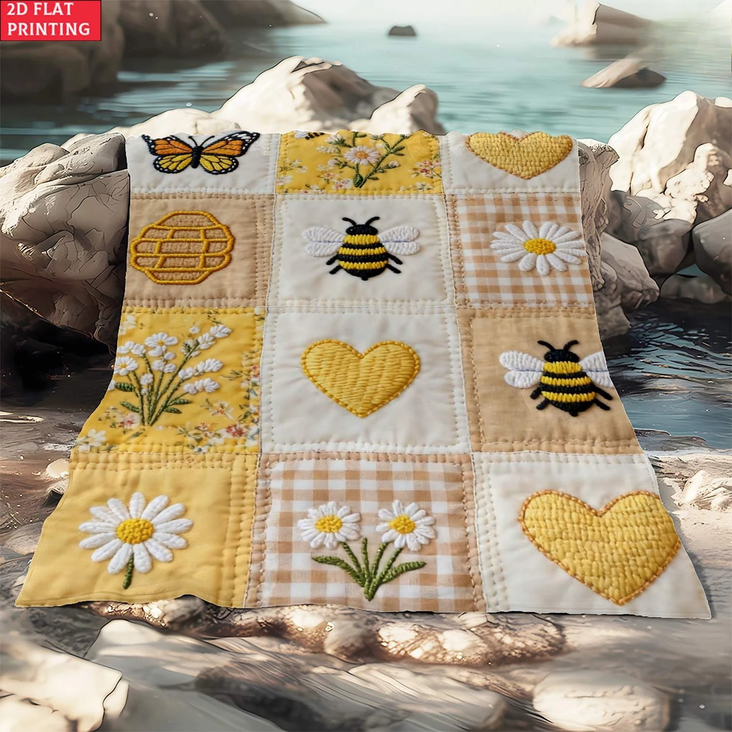 1pc Bumblebee Quilt Blanket - Ultra-Soft Lightweight Flannel Throw Suitable for Camping, Travel & Use