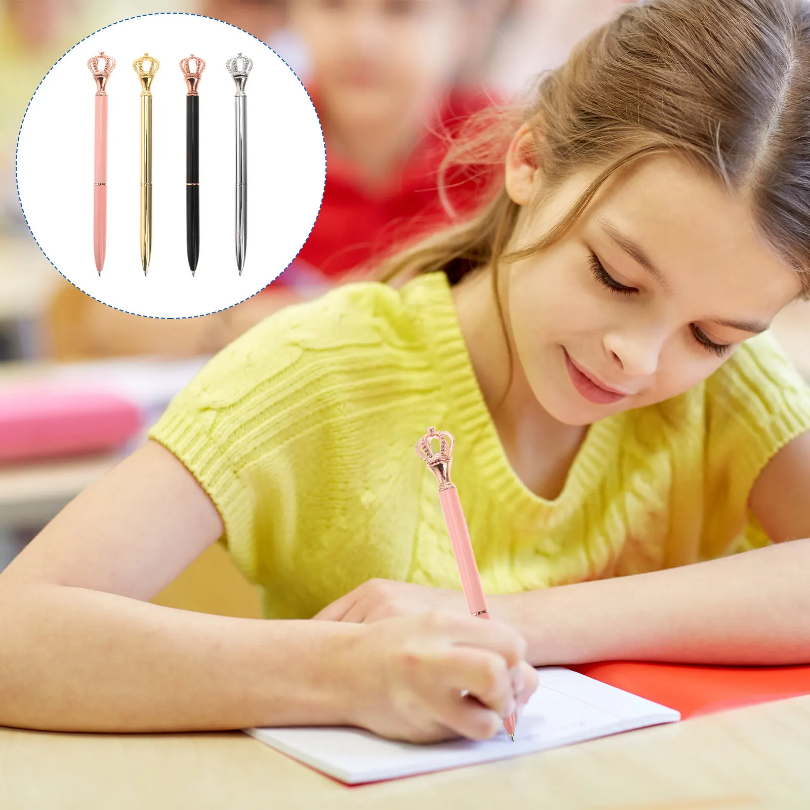 4Pcs Crown Style Metal Ballpoint Pens Smooth Writing Pen Minimal Pressure Effortless Glide for Students School Stationery