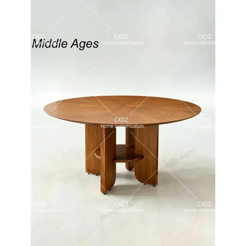 Medieval Style Solid Wood Round Dining Table Retro High End Household Restaurant B&B Furniture