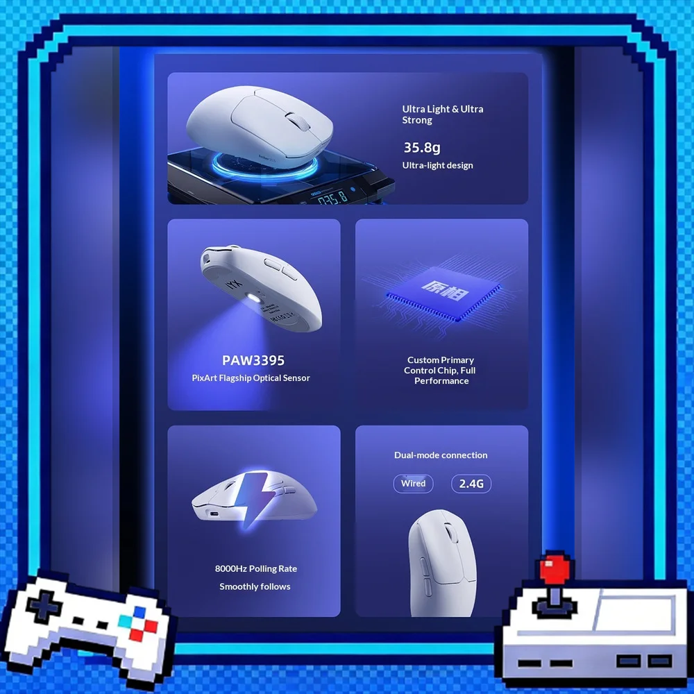 IYX Amber AM35.8 Ultra-Light Wireless Gaming Mouse PAW3395 8K Polling 26000 DPI Dual Mode
