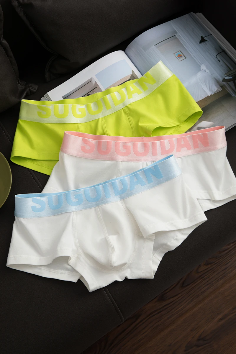 2pcs/lot Boxer shorts cotton trend low rise shorts  summer solid color fresh