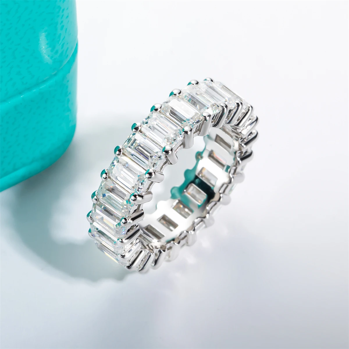 3*5mm 8.1CTTW Emerald Cut D Color VVS1 Moissanite Eternity Ring GRA Certified Pass Diamond Tester S925 Sterling Silver Anti Allergy Luxury Stackable Fine Jewelry Women Engagement Wedding Anniversary Daily Gift Wholesale view 2