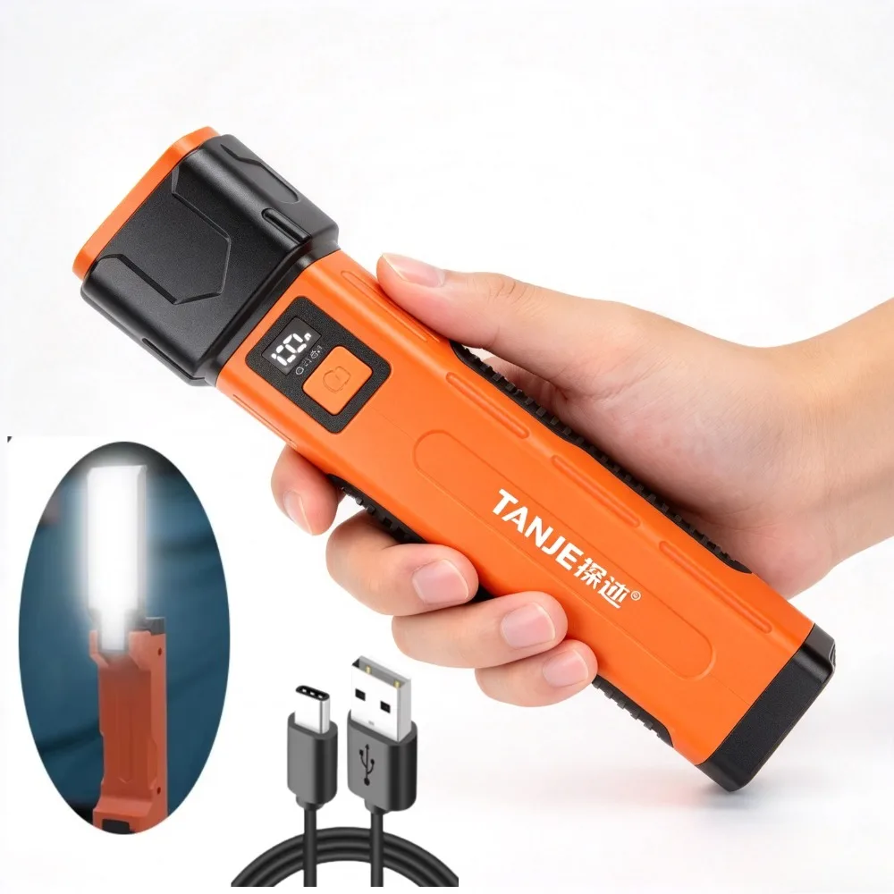 7 Light Modes 180° Foldable LED Work Light Magnetic Base Type-C Recharge Portable Emergency Flashlight for Repair and Camping