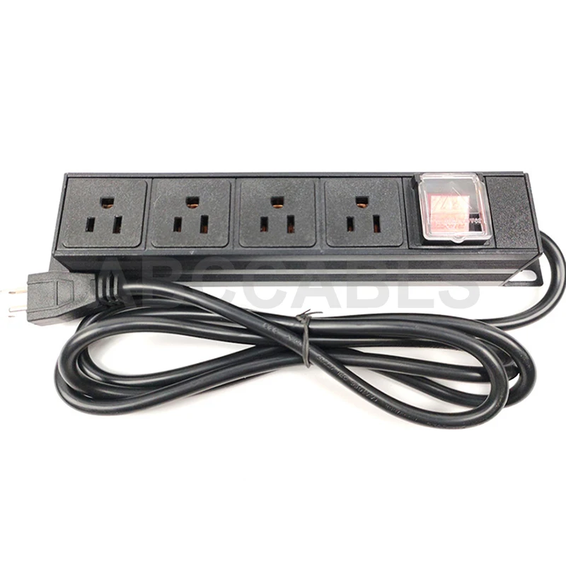 Power Strip 4 US NEMA 5-15R Sockets Overload Protection Waterproof Rocker Switch Metal Wall Mount Black Power Extension Cord