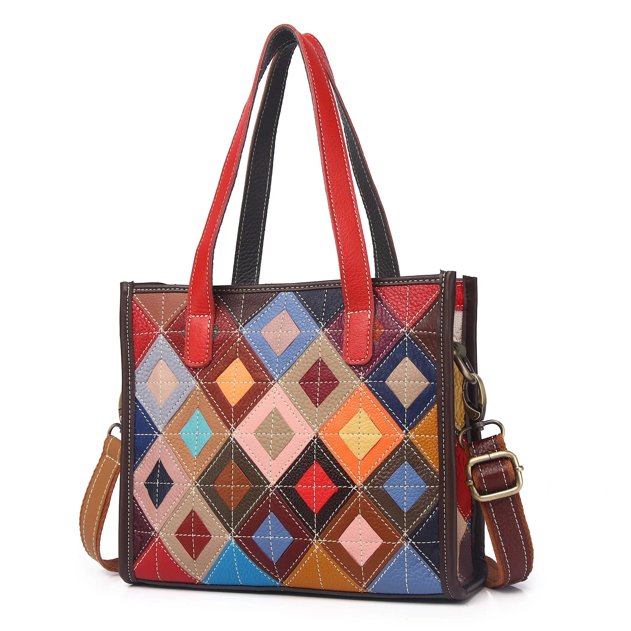 

New Leather Tote Bag Women's Versatile Handbag Shoulder Bag Crossbody Small Square Bag Ethnic Style Vertical Square Shape