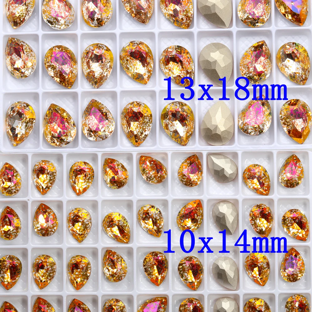 10x14mm Vintage Patina Drop Rhinestones Blue Glass Crystal Strass Handwork Art Crafts Supplies Jewelry Making Accessories