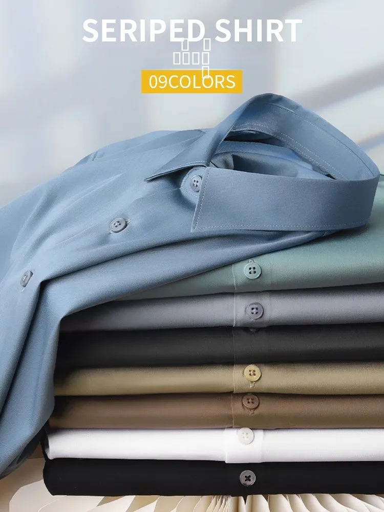 

Pure Color Men's Long Sve irt Slim Fit Square Collar Busin Casual Faion Iron Free Advanced Sensation Spring Autumn