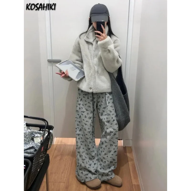 Y2K aesthetic streetwear vintage flower straight pant women casual Harajuku pantalon personality 2024 grunge wide leg trousers