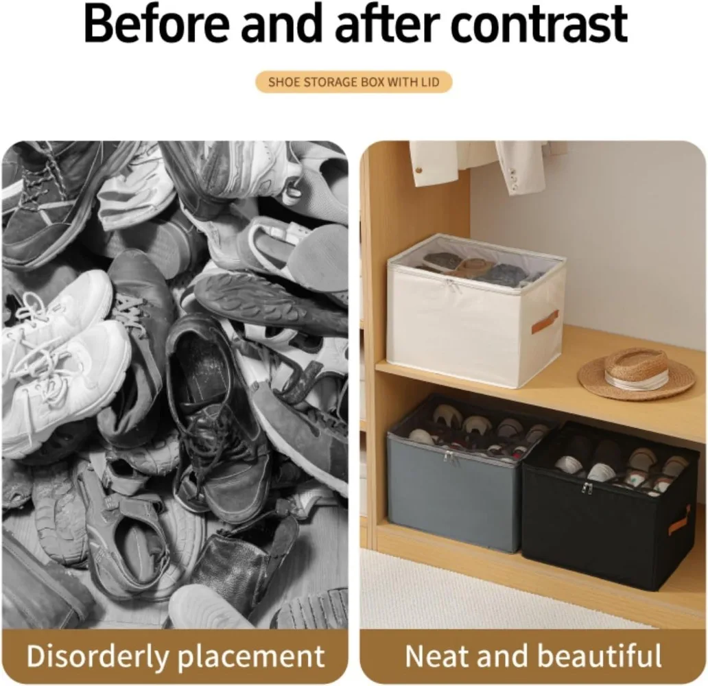 Shoe Storage Box Organizer 600D Oxford Cloth Foldable Clear Cover Zipper Under Bed Closet Wardrobe Dustproof Compartment Holders view 2