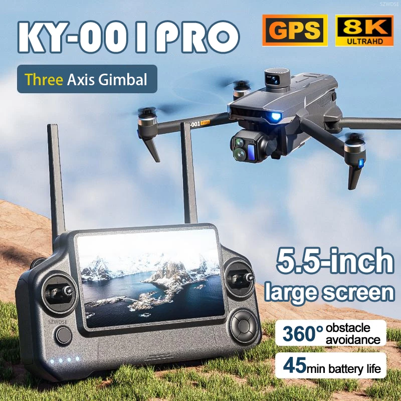 

2025 светодиодный экран KY001 PRO Профессиональный GPS-дрон с двойной камерой 8K 3-осевой подвес Лазерный квадрокоптер для предотвращения препятствий RC Игрушка