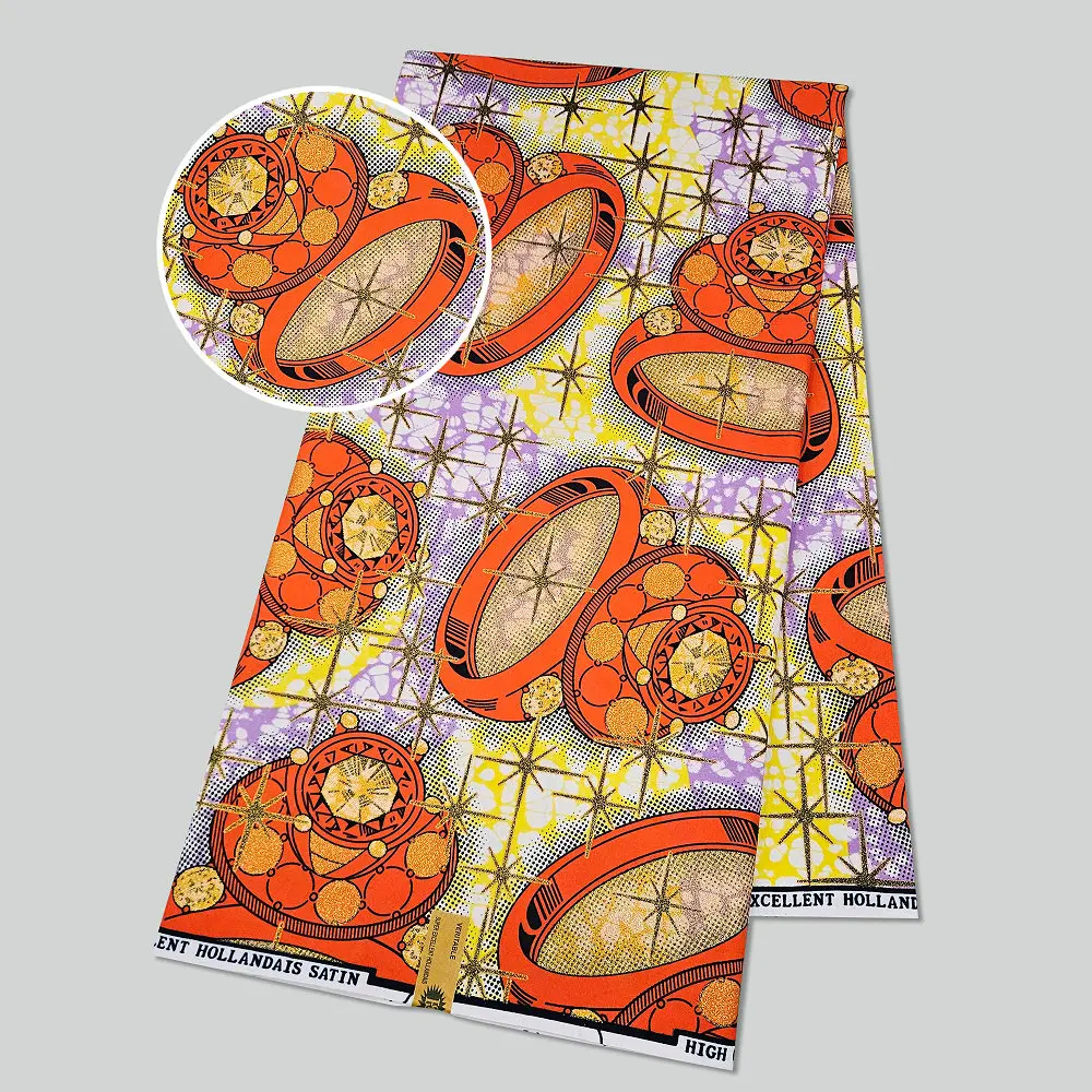 

Ткань Grand Super Hollandais Wax из 100% полиэстера с блестящим принтом для модных изделий, рукоделия и декора дома