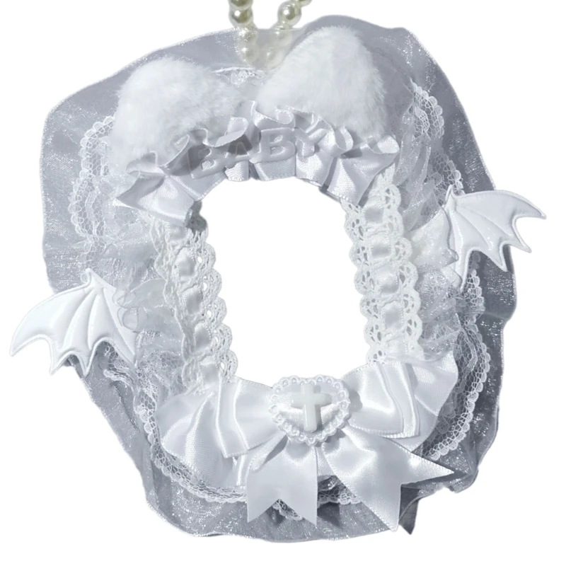 Soporte para tarjeta fotográfica con orejas gato, soporte para exhibición tarjetas fotográficas con alas ángel y cadena