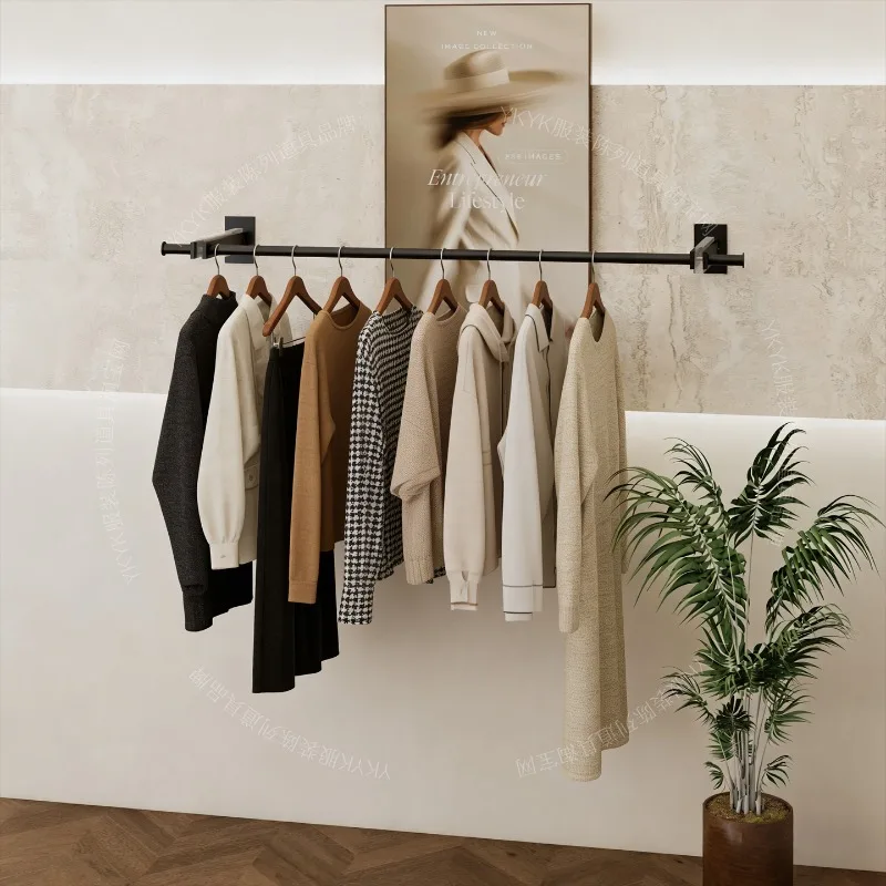 Commercial Wall Mounted Display Shelf Single Bar Hanging Rack for Women's Clothing Boutique