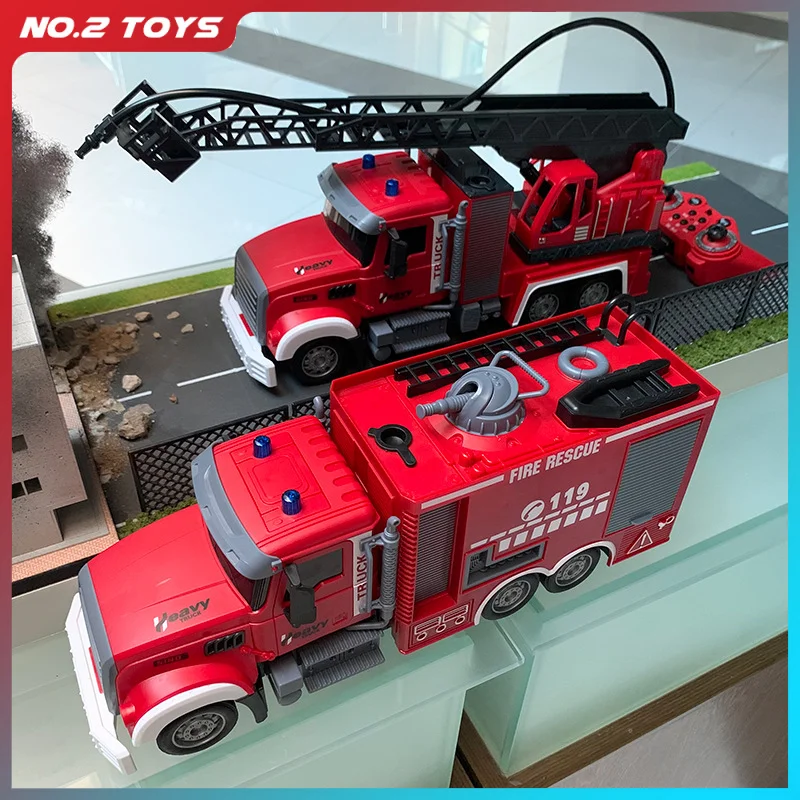

2.4G 11CH Remote Control Ladder Fire Truck Boy Toy Simulated RC Fire Rescue Truck City Fire Engineering Vehicle Water Cannon Car