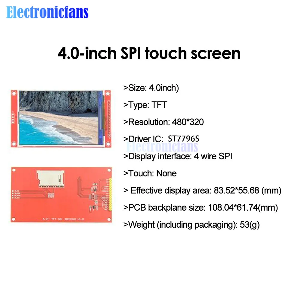 3,5 Zoll 4,0 Zoll 4-Draht SPI Serielles LCD-Display-Modul 480x320 Farb-Touchscreen ST7796S ILI9488 Schnittstelle TFT-Modul – Detail 13
