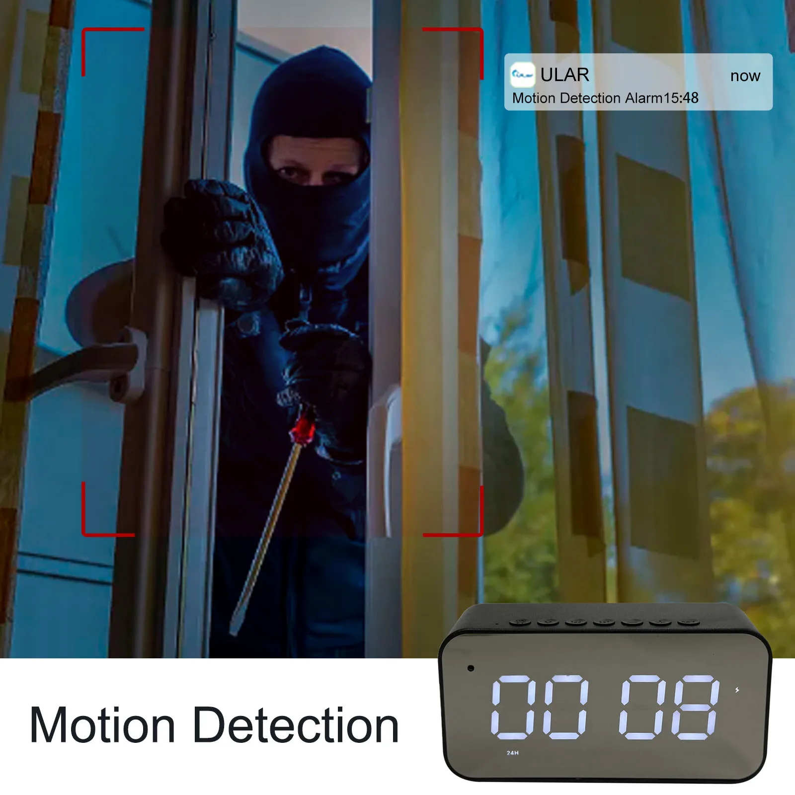 Smart Clock Camera with Temperature/Humidity Sensor, 4K WiFi, Motion Detection, Recording, Remote Viewing – Home Health Monitor