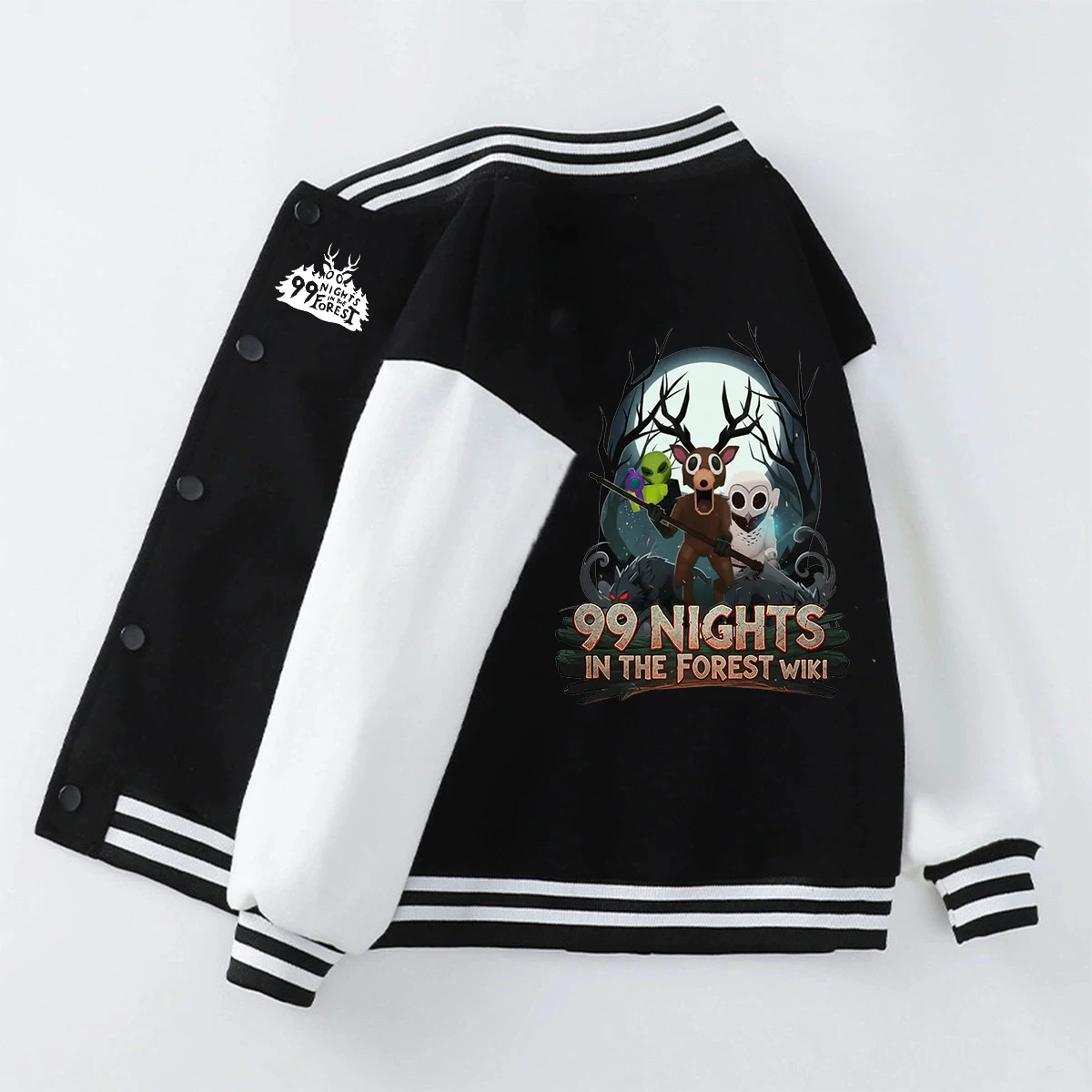 Kids 99 Night in The Forest Print Baseball Uniform Spring Autumn Long Sleeve Cartoon Sportswear Horror Game Boys Girls Jackets