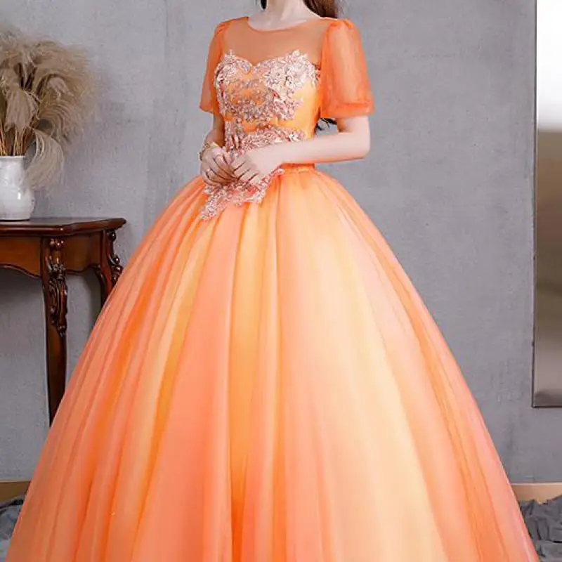 Fairy Sweet Scoop คอ Quinceanera ชุดดอกไม้ประณีต Tulle Ball ชุดลูกไม้ภาพลวงตายาว Vestido De Debutante