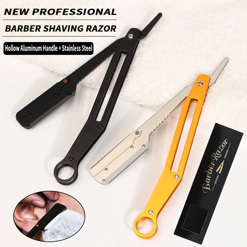 1Pc Men's Folding Barber Razors Aluminum Alloy Hair Removal Facial Shaving Tools Hairdresser Straight Safety Razor Knife Holder