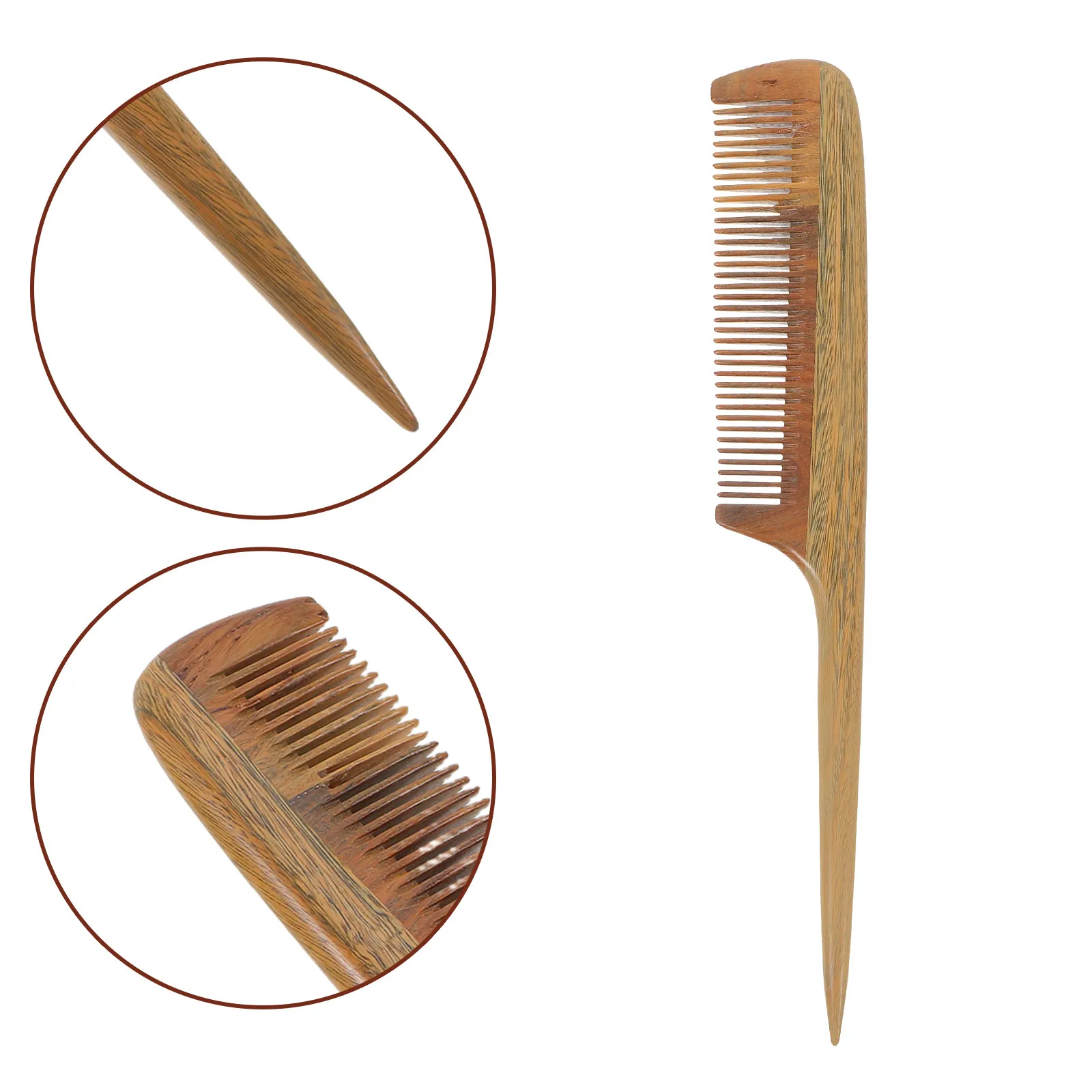 

Премиальный деревянный гребень из сандалового дерева для волос с мелкими зубьями, длинной ручкой и заостренным кончиком, для массажа кожи головы, антистатический, гладкий, без ворса.