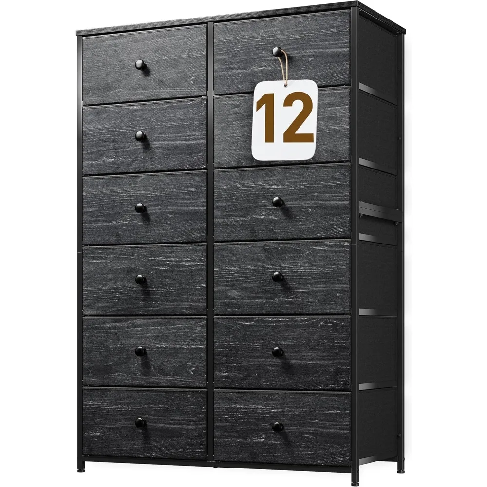 

High Capacity Tall Dresser in Black for Bedroom, 12 Drawer Storage Solution