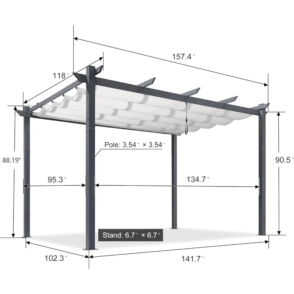 

Modern Retractable Aluminum Pergola with Double Sunshade Canopy for Outdoor Patio and Garden Deck