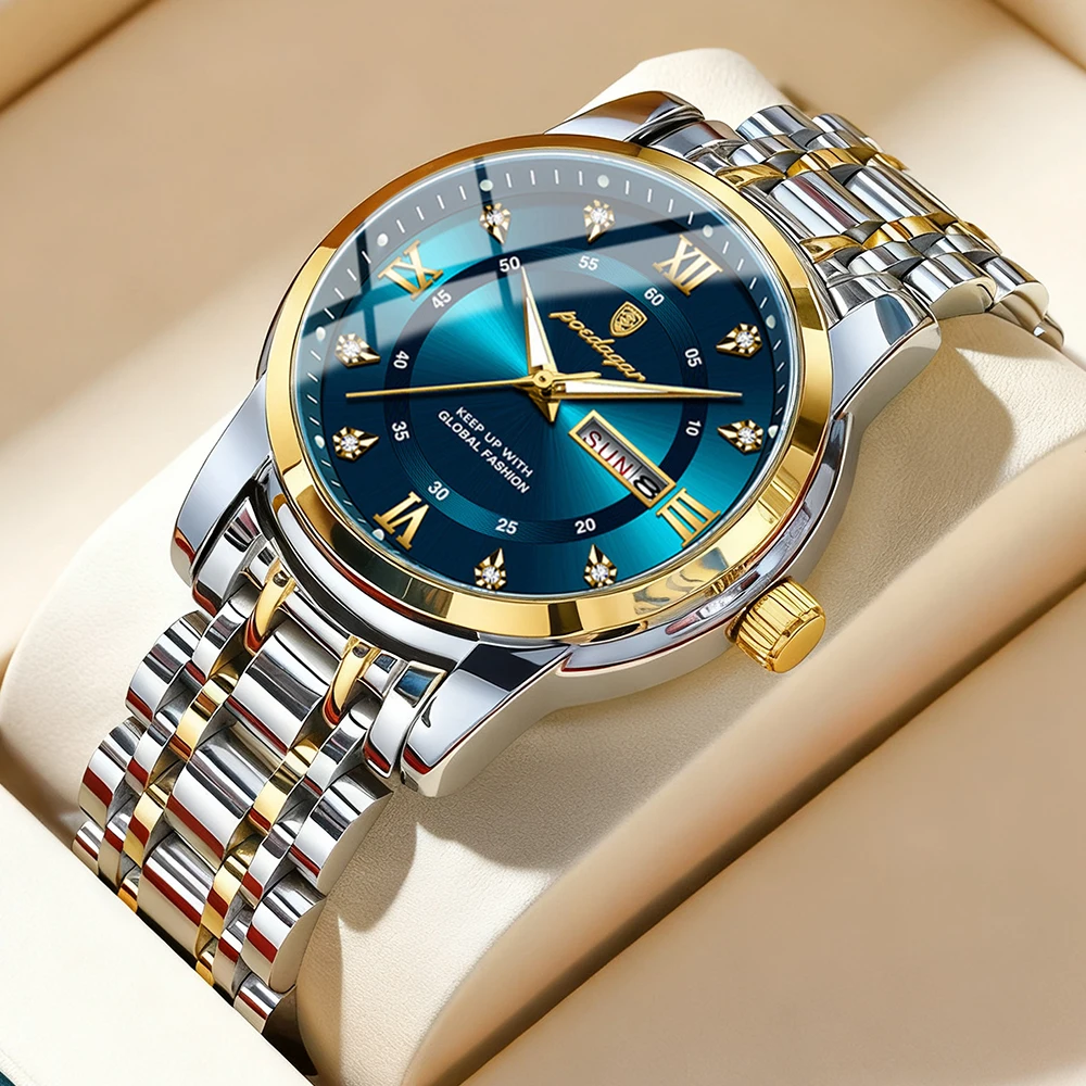 

POEDAGAR Роскошные мужские часы, элегантные водонепроницаемые светящиеся мужские часы с датой недели, кварцевые спортивные мужские часы из нержавеющей стали, reloj