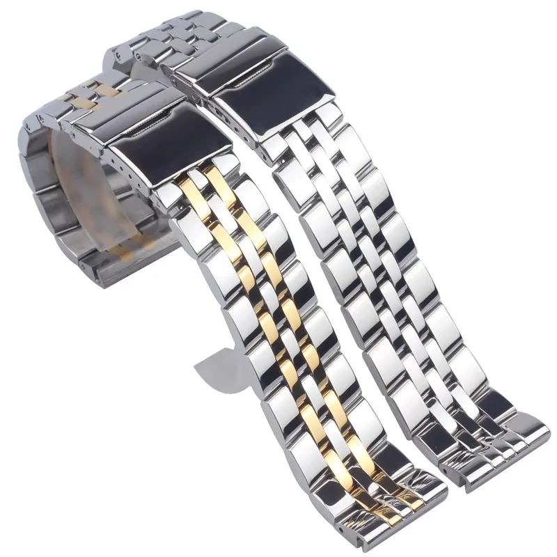 20mm 22mm 24mm Silver Stainless Steel Watch Strap Metal Watch Bands for Breitling Premier Avenger Super Ocean Wrist Bracelets