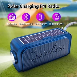 Portable FM Radio Solar Emergency Charging Radios Receiver Wireless Bluetooth Speaker with Flashlight Support TF Card U Disk