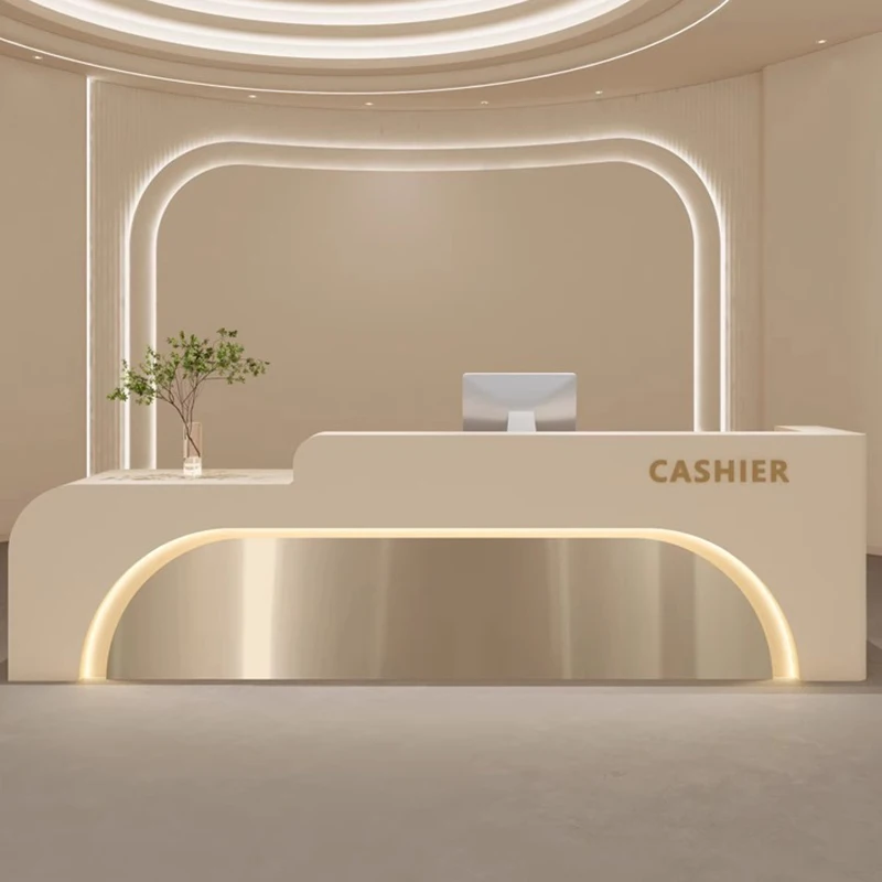 

Nordic Cream Style Beauty Salon Checkout Counter Modern Medical Beauty Dental Company Reception Desk Office Furniture FYRD
