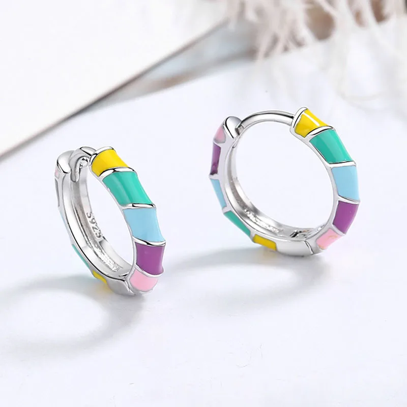 KOFSAC Glamorous 925 Sterling Silver Earring Fashion Rainbow Hoop Earrings For Women New Creative Ear Jewelry Lady Birthday Gift