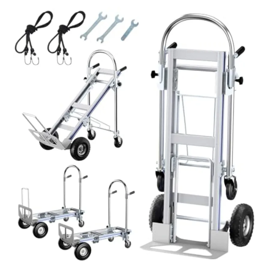 

Aluminum Hand Truck 3 in 1 Convertible Hand Truck Dolly 1000 Lbs Ccity Pneumatic Wheels Collapsible Heavy Duty Cart for Efficie