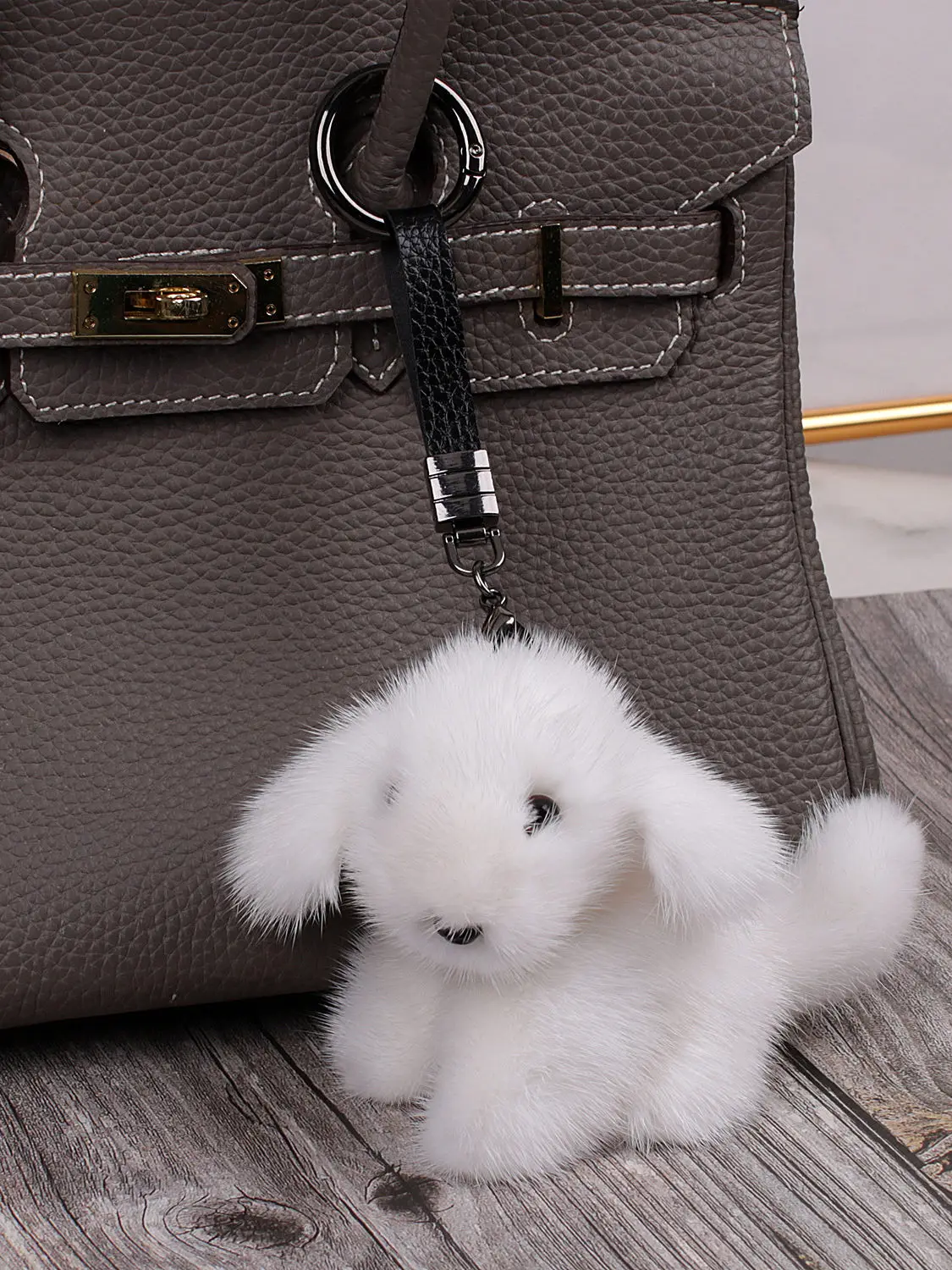 Cute Puppy Keychain Bag Charm Real Mink Fur Handbag  Pandent Accessory Car Decoration hang Trendy Pet Lover Gifta