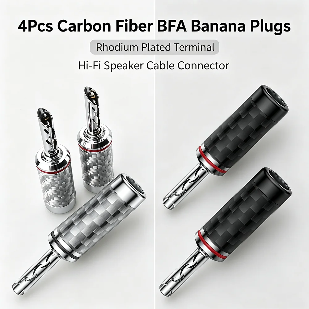 4Pcs Hi‑Fi Rhodium‑Plated Carbon Fiber BFA Banana Plugs Speaker Cable Terminal Male Jack Connector for Amplifier Audio System
