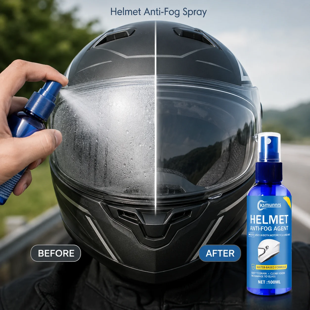 Nano Anti-Fog Spray for Motorcycle Helmet Visor, Long-Lasting Fog Prevention Coating for Helmets, Car Glass, Mirrors and Rearvie